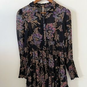 Free People Black and Purple Floral Mini Dress
